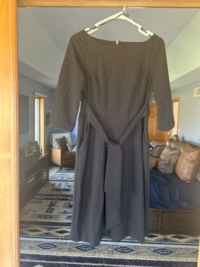 Calvin Klein Black Midi Tie-Waist Dress